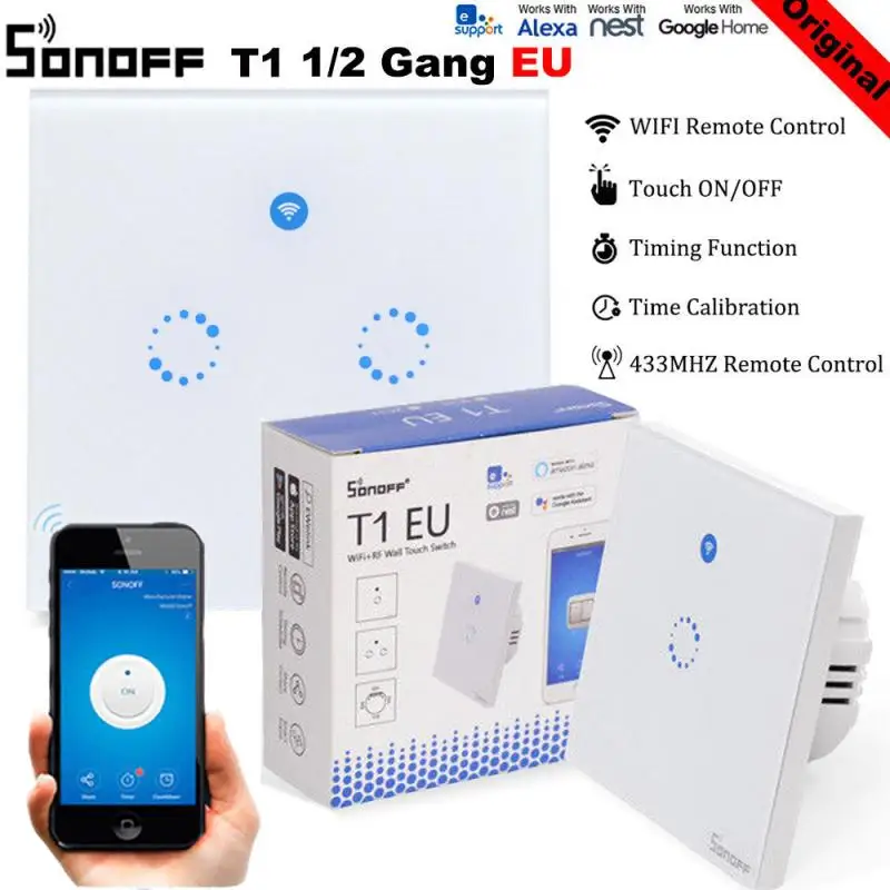 Itead Sonoff T1 ЕС 1 банды 1Way Wi Fi настенный выключатель Беспроводной дистанционного