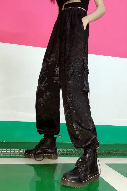 

Causal Clothes Fashion Hip-hop Pants Streetwear Vintage Chinese Style Pants Dragon Pattern Harem Trousers Woman Man