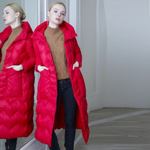 red KMETRAM, Модный женский пуховик, осенне-зимнее пальто, женская одежда, корейское длинное пальто, женская теплая парка, Chaqueta Mujer DH93 - Цвет: red