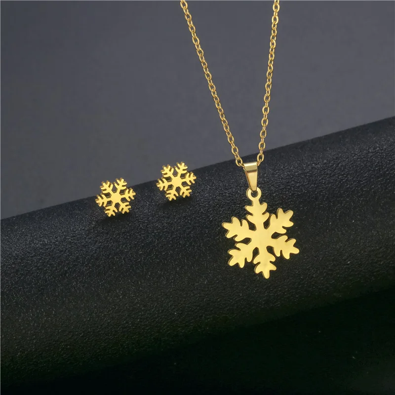 Купи Women's Snowflake Necklace Earrings Set Dubai Gold Color Stainless Steel African Indian Wedding Jewelry Sets for Women Girls за 197 рублей в магазине AliExpress