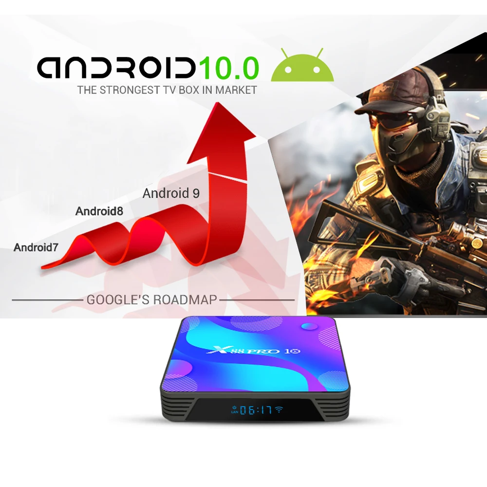 ТВ-приставка Android 10 X88 Pro Wifi медиаплеер 4K H.265/H.264 3D 1080P RK3318 четырехъядерный 64 бит X88Pro