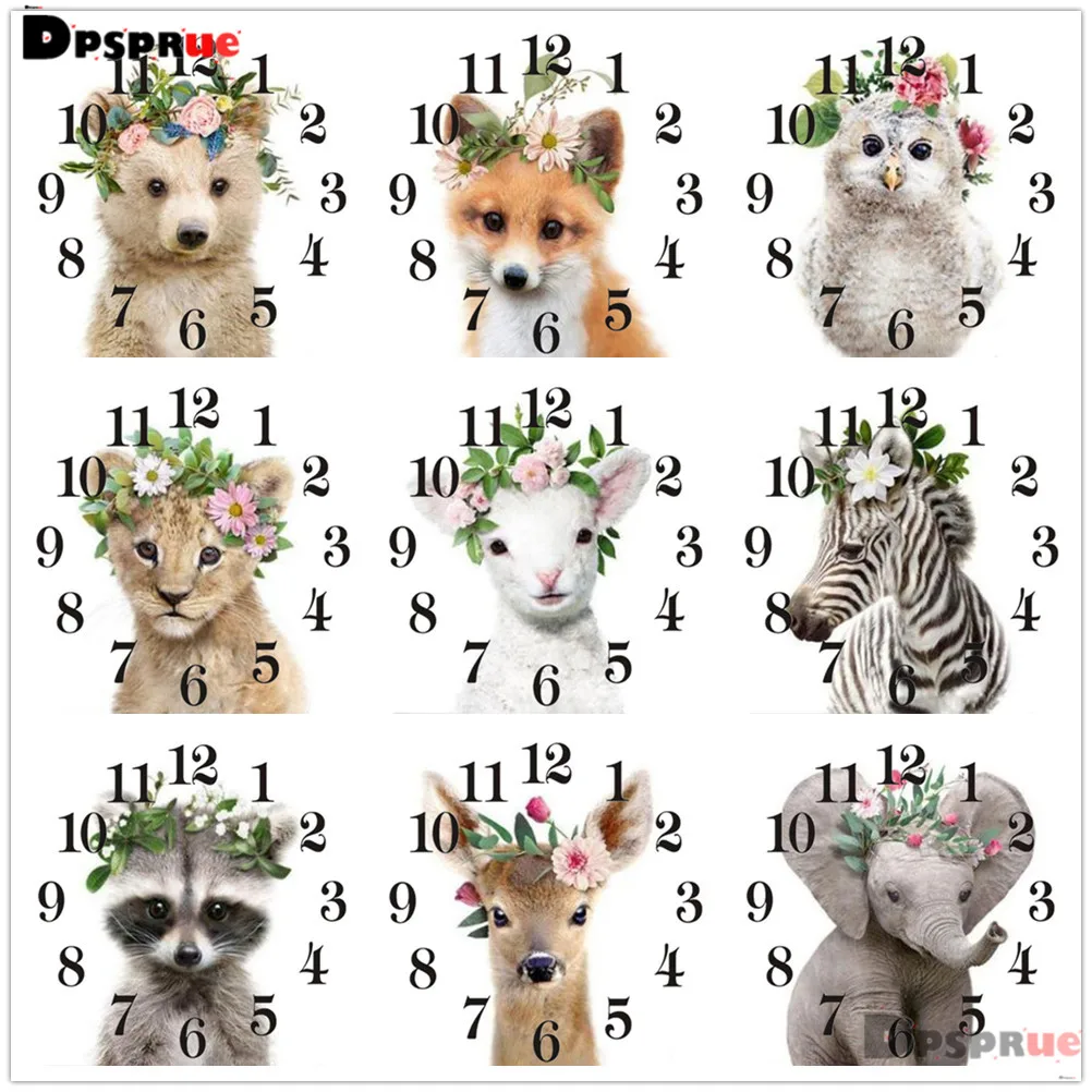 

Full Diamond Painting Cross Stitch kit Animals With Clock Mechanism Mosaic 5D Diy Square Round 3d Embroidery Gift HJ12