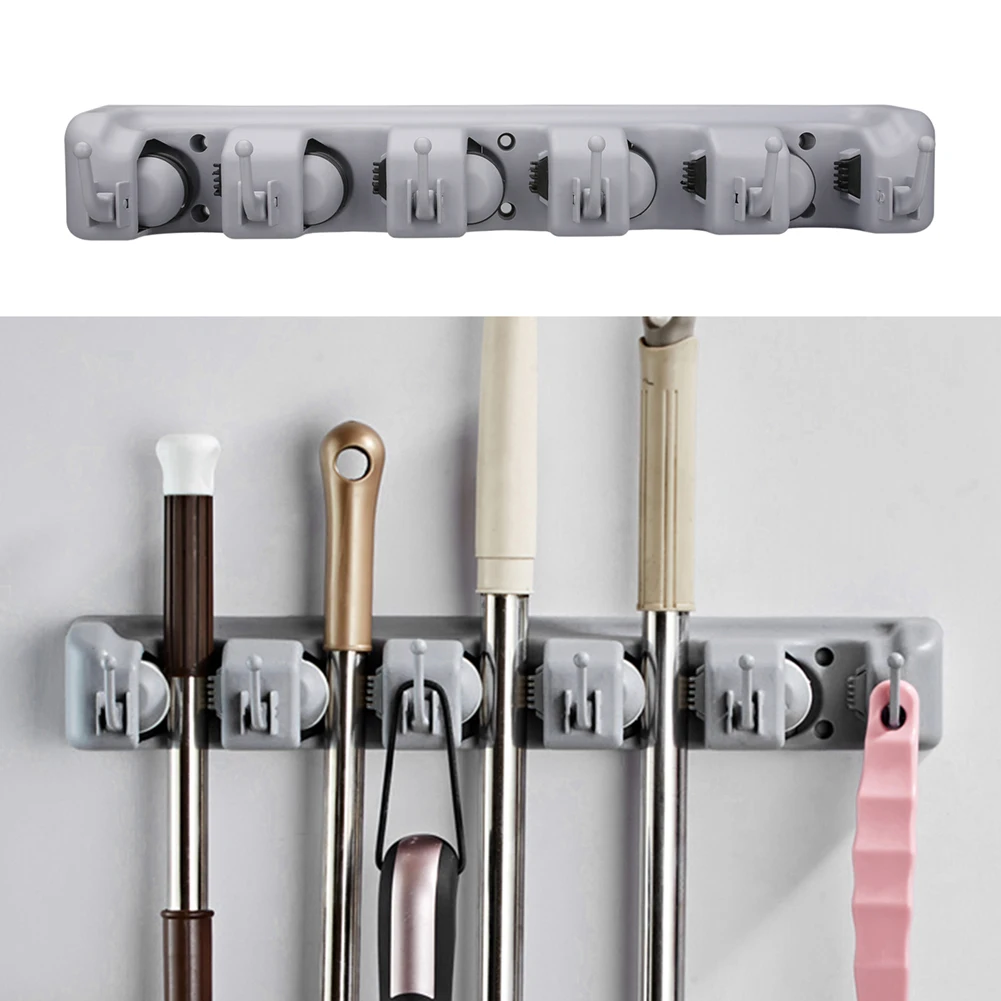 

Multi-Functional Broom Holder Wall Mounted Tool Magic Plastic Mop Holder Bathroom Kitchen Storage Garage Organizer Hanger 6Hooks