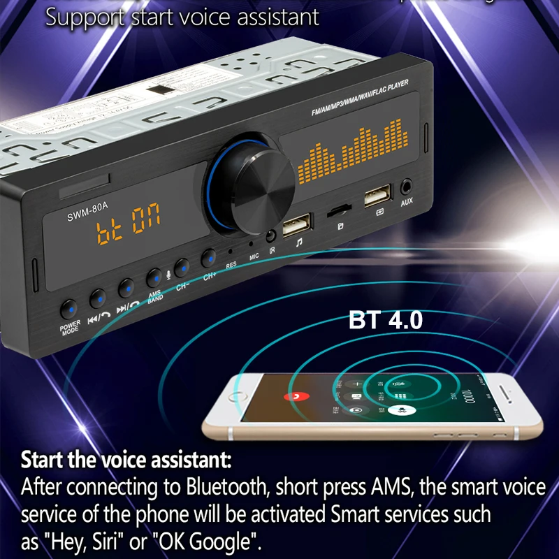 Автомагнитола 1 Din USB mp3 плеер Bluetooth гарнитура громкой связи A2DP AM FM SD Aux