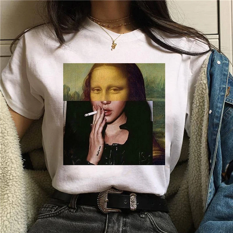 Mona Lisa/Забавные футболки в стиле Харадзюку для женщин, Винтажная футболка в стиле гранж, эстетическая футболка в Корейском стиле, футболка с героями мультфильмов, 90 s, женские футболки - Цвет: 3234