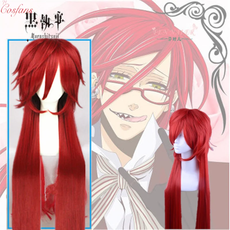 Аниме Black Butler Grell Sutcliff красный длинный парик косплей костюм термостойкий красная