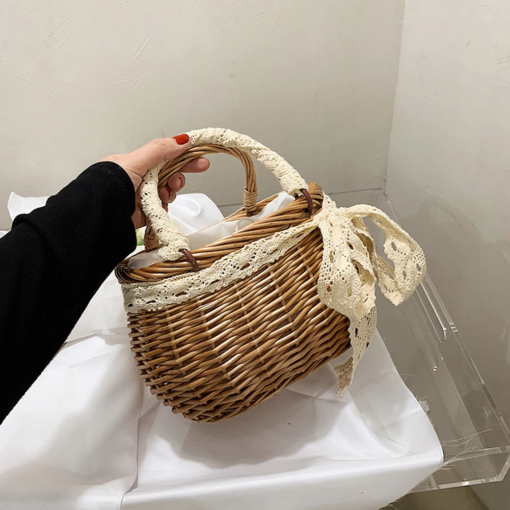 

Дамские сумочки в стиле ретро, плетеные ажурные соломенные пляжные тоуты ручной работы на шнурке для девушек, классические элегантные модн...