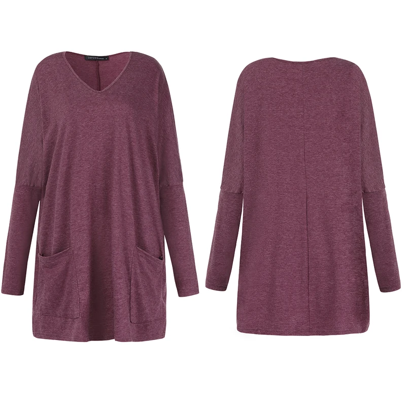 Блузка ZANZEA Женская с длинным рукавом Повседневная серая Однотонная рубашка