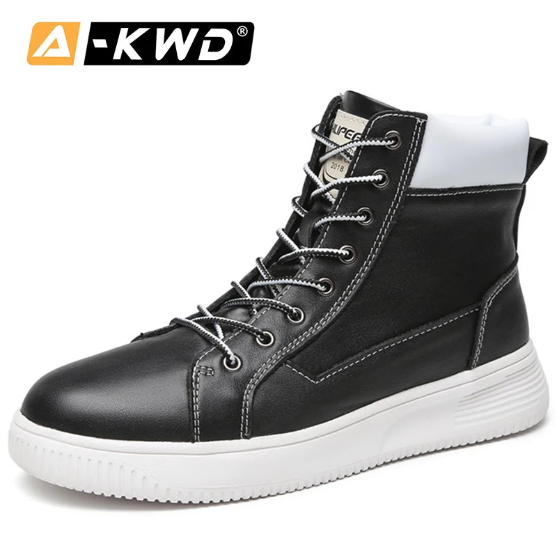 Ботинки мужские зимние из натуральной кожи модные ботинки с мехом высокие