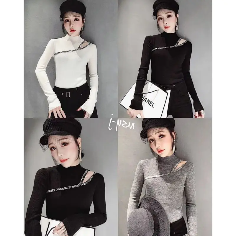 Женская рубашка женская трикотажная Сексуальная футболка Водолазка белая с