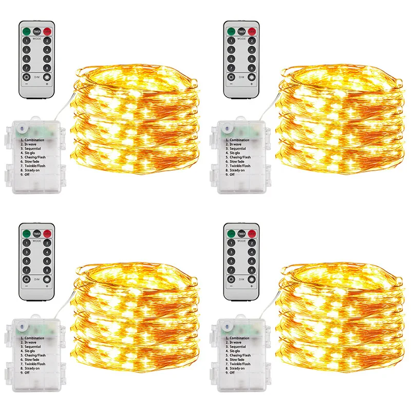 

Remote Control Copper Wire Lights Waterproof 3AA Battery Box 10M 100 Lights Christmas LED Decorative Light String Lighting Chain