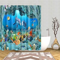 3d shower curtain underwater world fish turtle fabric waterproof color bath curtain bathroom decor home set with hooks