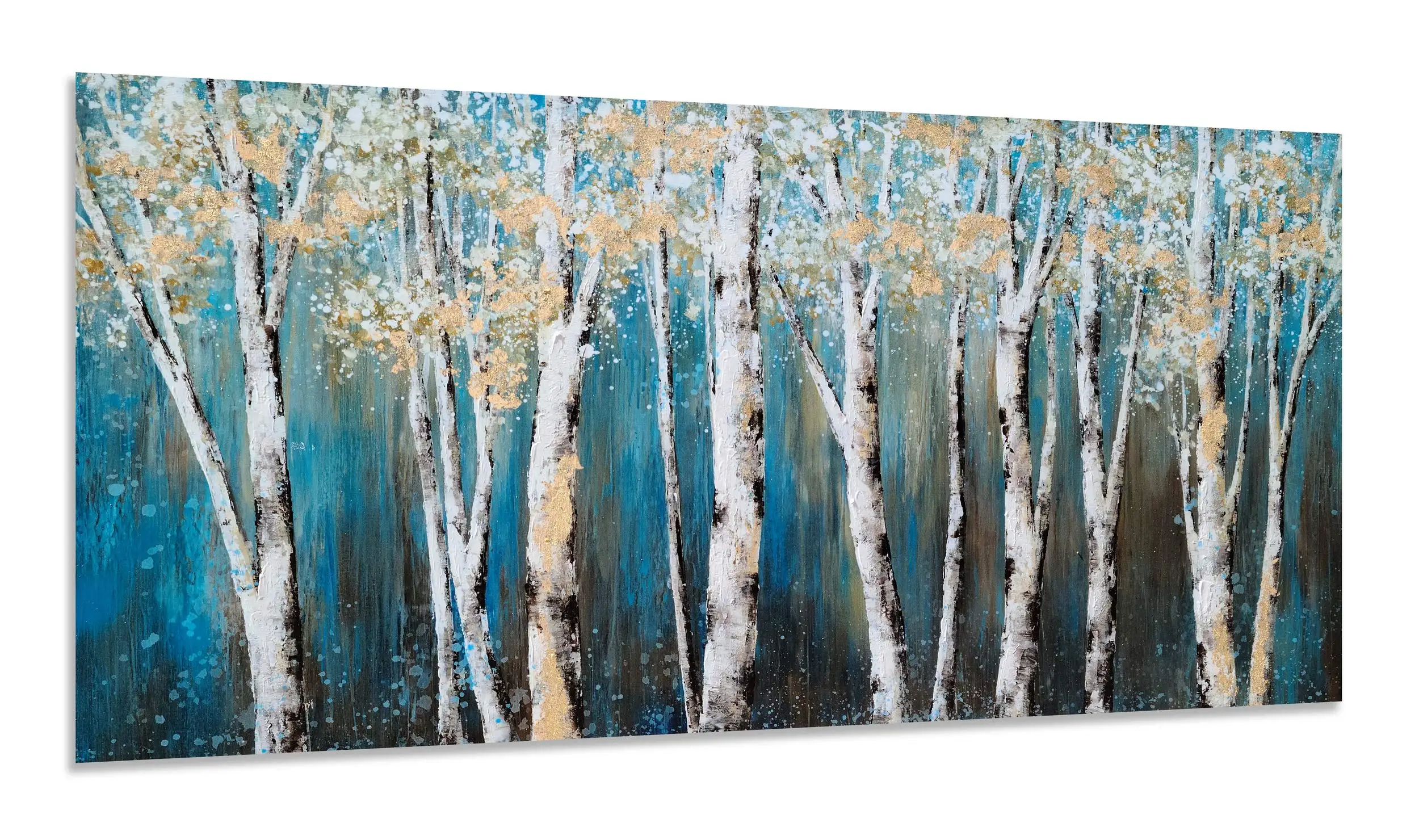 

Hand-Painted Canvas Oil Painting Birch Tree Textured and Gold Foil Wall Hang Art Living Room Bars Cafe Artwork Decor No Framed