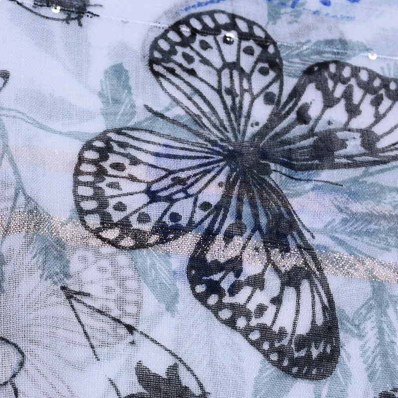 

The New Spring And Autumn 2019 Ms Sequined Scarf Golden Butterfly Printing Tassel Cotton And Linen Scarf Wholesale Scarf