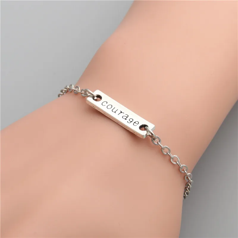 1 шт. серебряный цвет отвага слова шармы браслеты звенья цепи женщин подарок