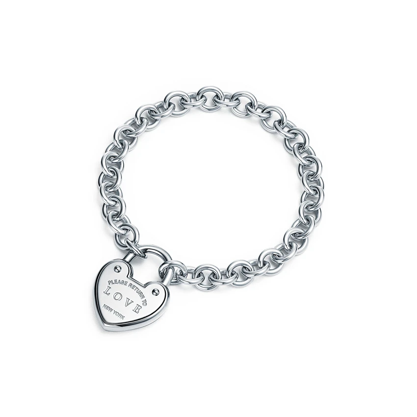 

Ms S925 pure silver heart lock pendant bracelet, sweet romance, holiday gifts
