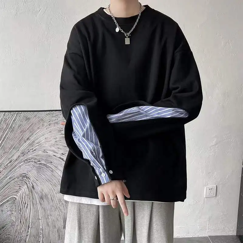 

Мужская свободная толстовка с капюшоном, черный или белый пуловер с длинным рукавом