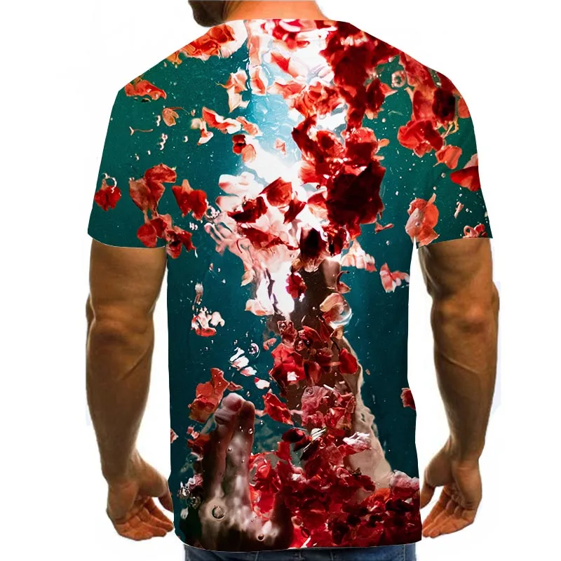 

Men Graphic T Shirts Round Neck 3D Print Short Sleeve Daily Tops Petal Tees