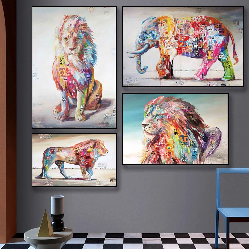 

Graffiti Art Abstract Animal Canvas Paintings Lion Elephant Horse Posters and Prints Office Living Room Corridor Home Decoration