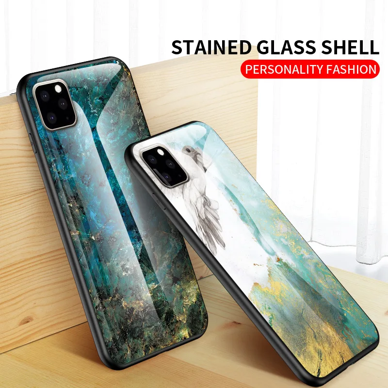 Жесткий мраморный чехол для телефона из закаленного стекла iPhone XR XS MAX X 10 6 6S 7 8 Plus 11