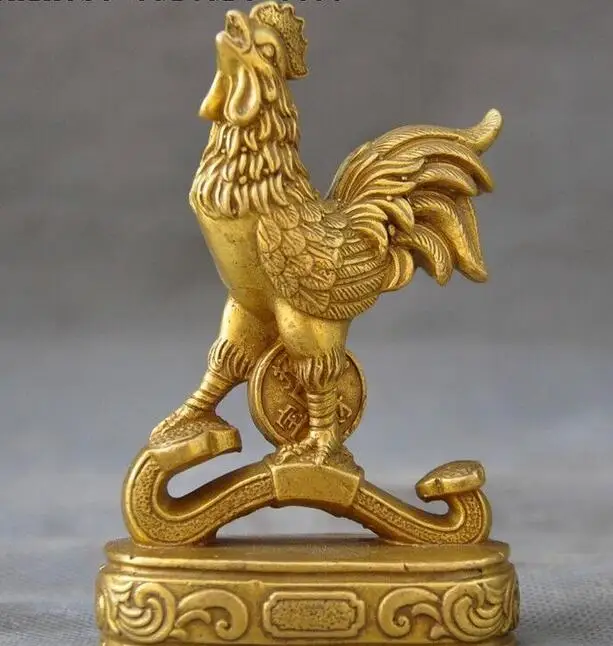 

Chinese Brass Wealth Money Ruyi Zodiac Chicken Cock Rooster Animal Statue