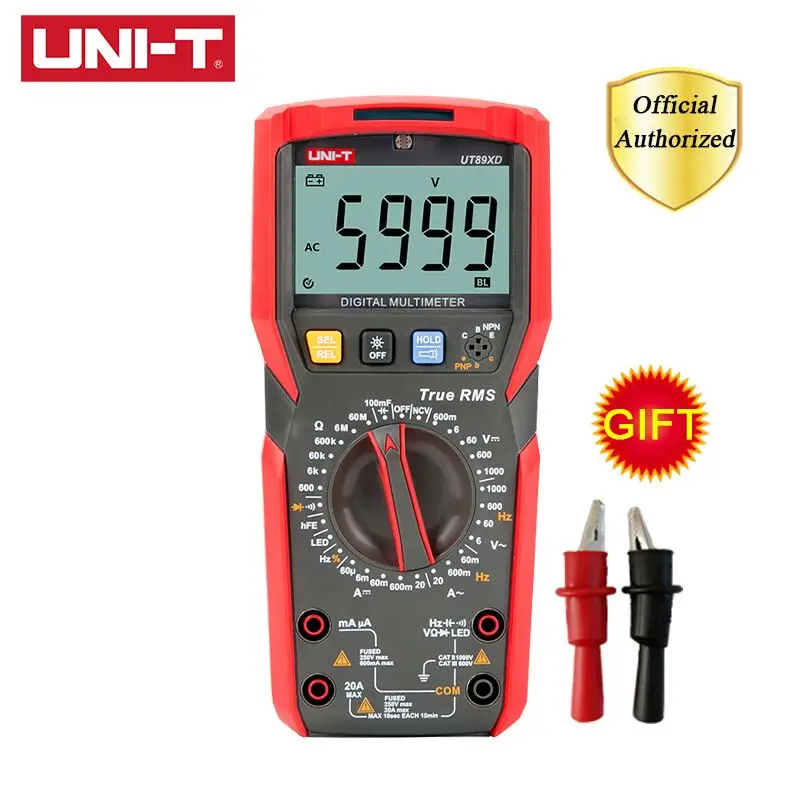 UNI-T UT89XD Профессиональный цифровой мультиметр True RMS 1000V 20A AC DC вольтметр измеритель сопротивления емкости светодиодный