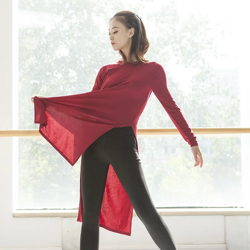 Женская длинная рубашка для йоги свободный танцевальный костюм с Боковым