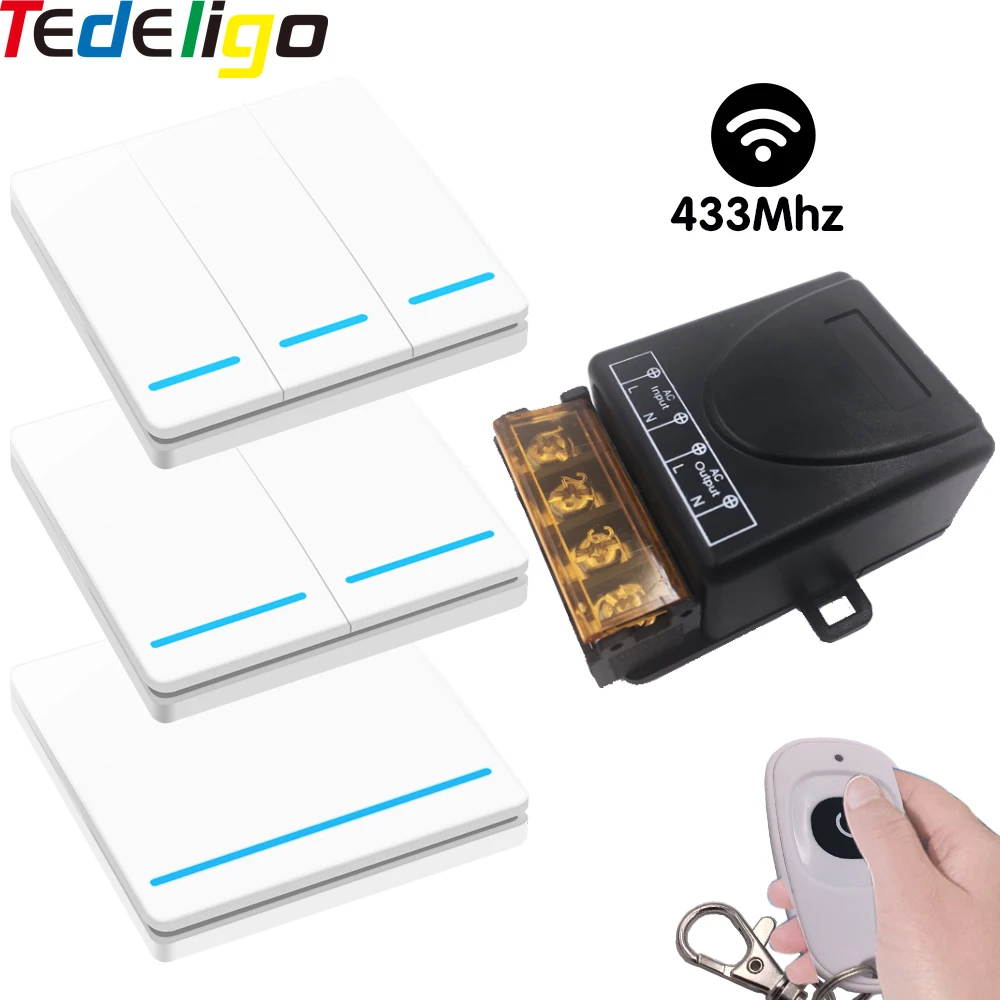 

433MHz Smart Push Wireless Wall Switch RF Remote Control AC110V 220V 30A Receiver Module ON/OFF Transmitter For Light Lamp Fan