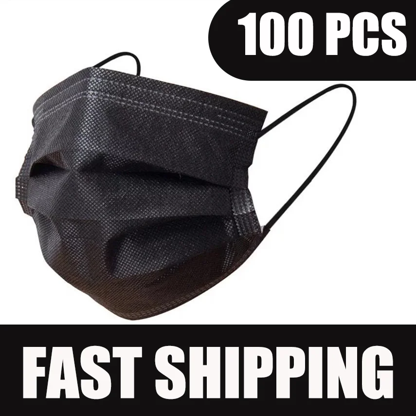 В наличии Бесплатная доставка Черный одноразовые маски Non ткали со ртом для лица