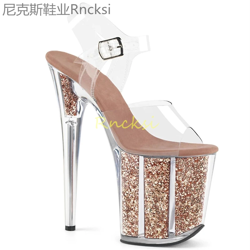 Rncksi 2020 Fashion Sexy Pole dancing Summer 20cm PVC Women Sandals Thin High Heels Sandals Slip-On Size 34-46
