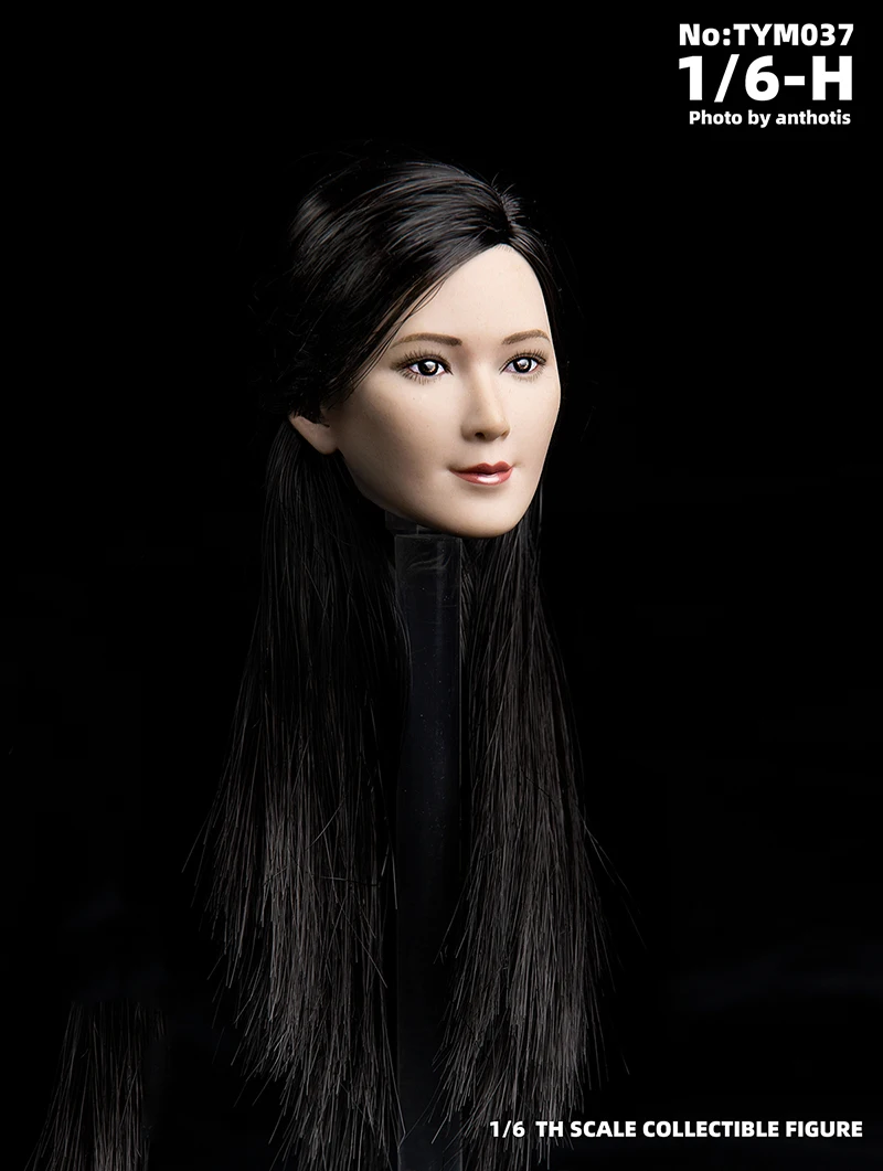 

TYM037 Collectible 1/6 Scale Female Head Sculpt Asian Beauty Girl Lingling Head Carved Black Hair Model for 12'' Body