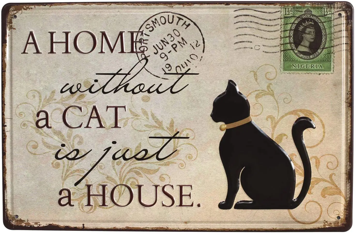 

A Home Without a cat is just a House Art Poster Vintage Metal Tin Sign, Emboss Tag