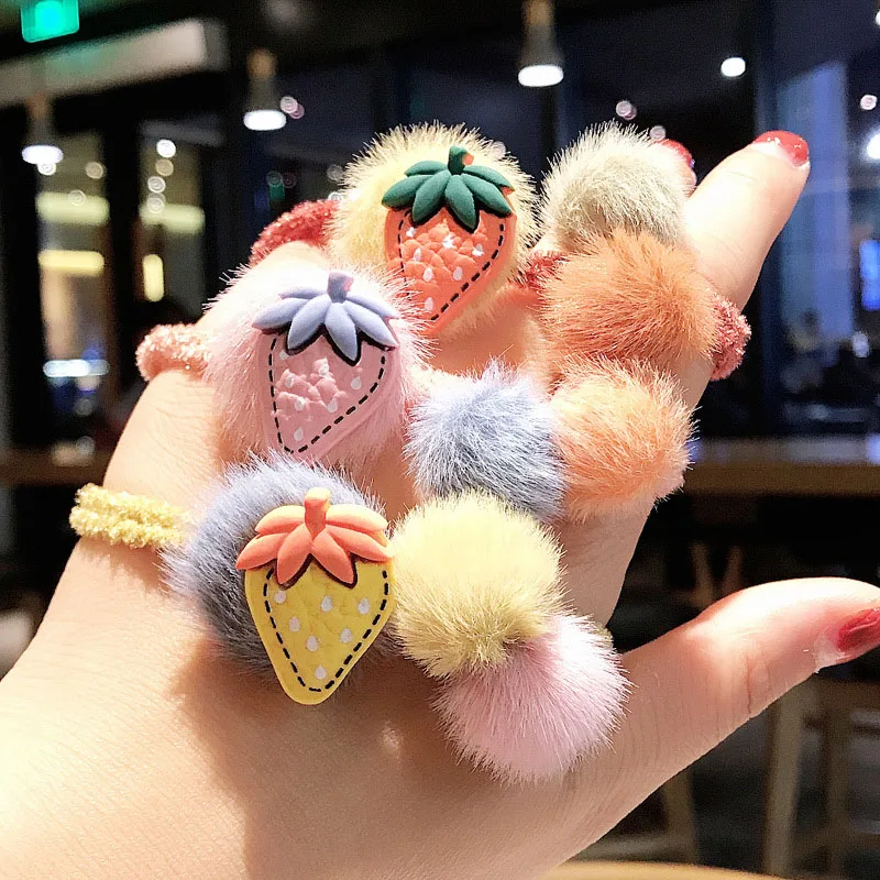 Милые Клубничные колечки из искусственного меха мягкие плюшевые для волос
