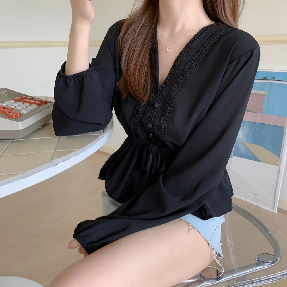 Осенний Приталенный топ с баской лидер продаж Женская милая рубашка в корейском