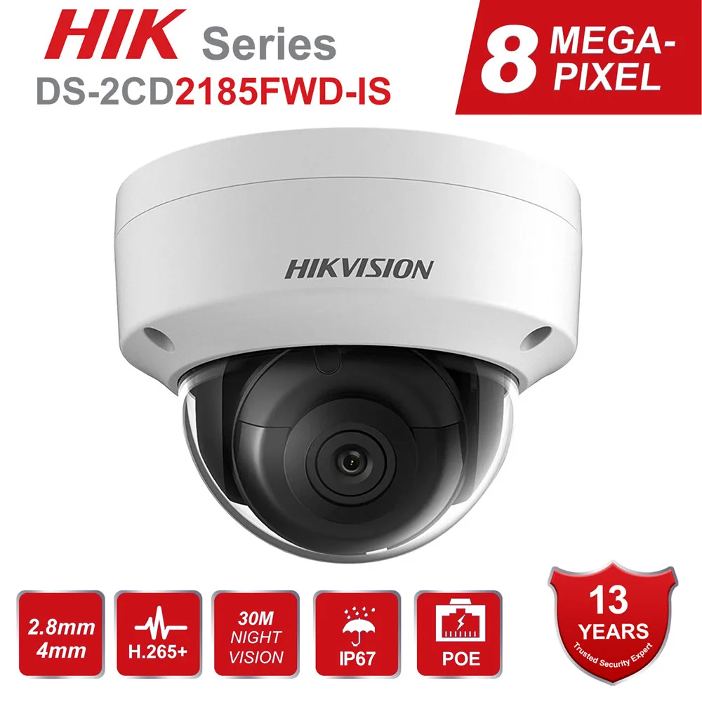 В наличии Hikvision 8MP POE IP камера DS 2CD2185FWD IS наружная 4K купольная безопасности H.265