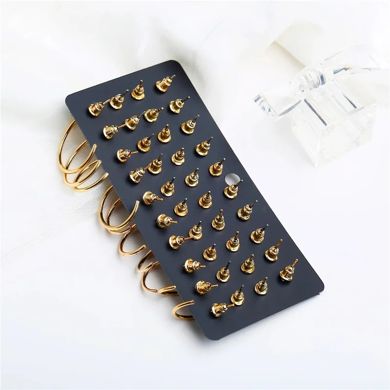 

40 PCS/set Fashion Crystal Round Beads Stud Earrings Set for Women Man Gold Color Circle Earrings Unisex Daliy Jewelry Gift &