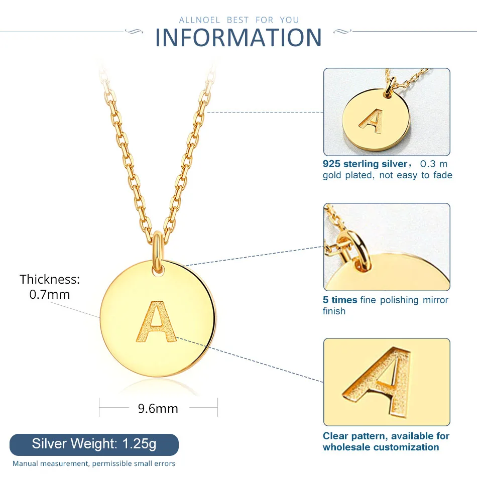 ALLNOEL 925 пробы серебряное ожерелье с подвеской в виде букв Лаки монета