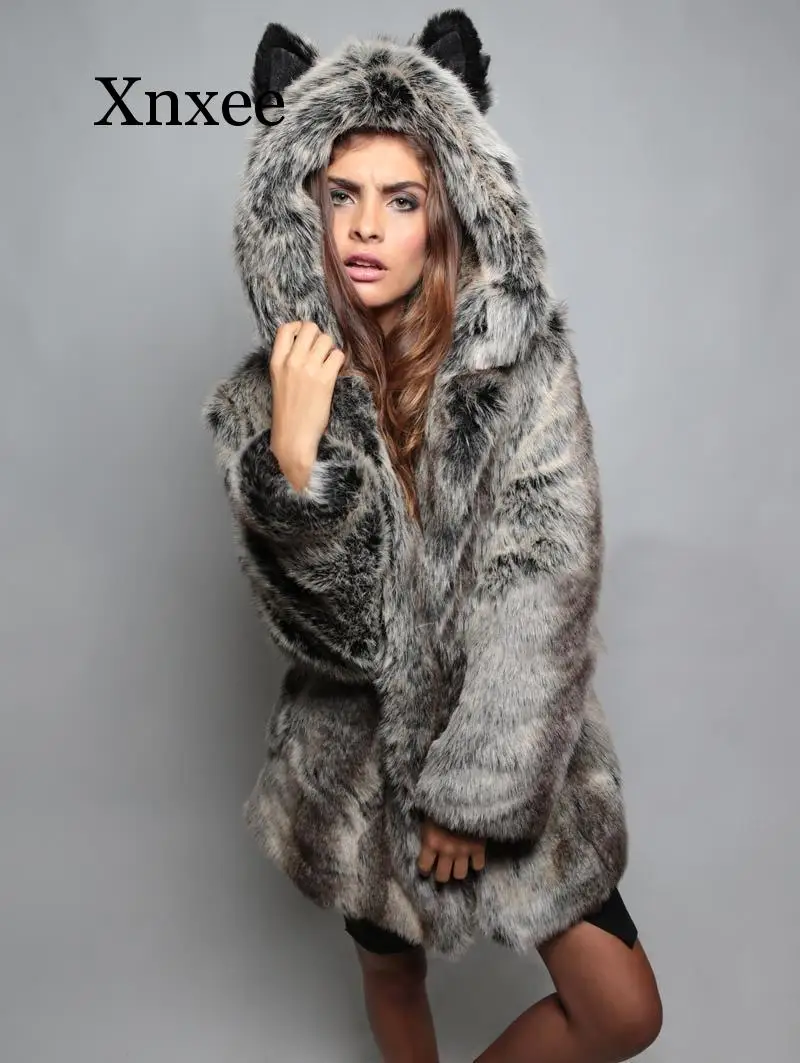 Женское плюшевое пальто с капюшоном и ушками из искусственного меха кролика от AliExpress RU&CIS NEW