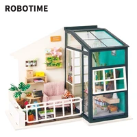 robotime wooden dollhouse with furniture light diy miniature house perfect gift for boys and girls