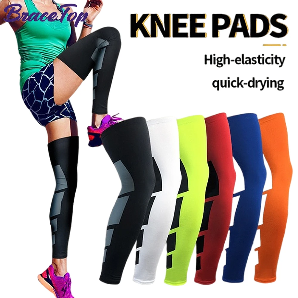 

BraceTop 1 Pair Sports Leg Warmers Full Length Leg Compression Sleeves Basketball Knee Brace Support Calf & Shin Splint Protect