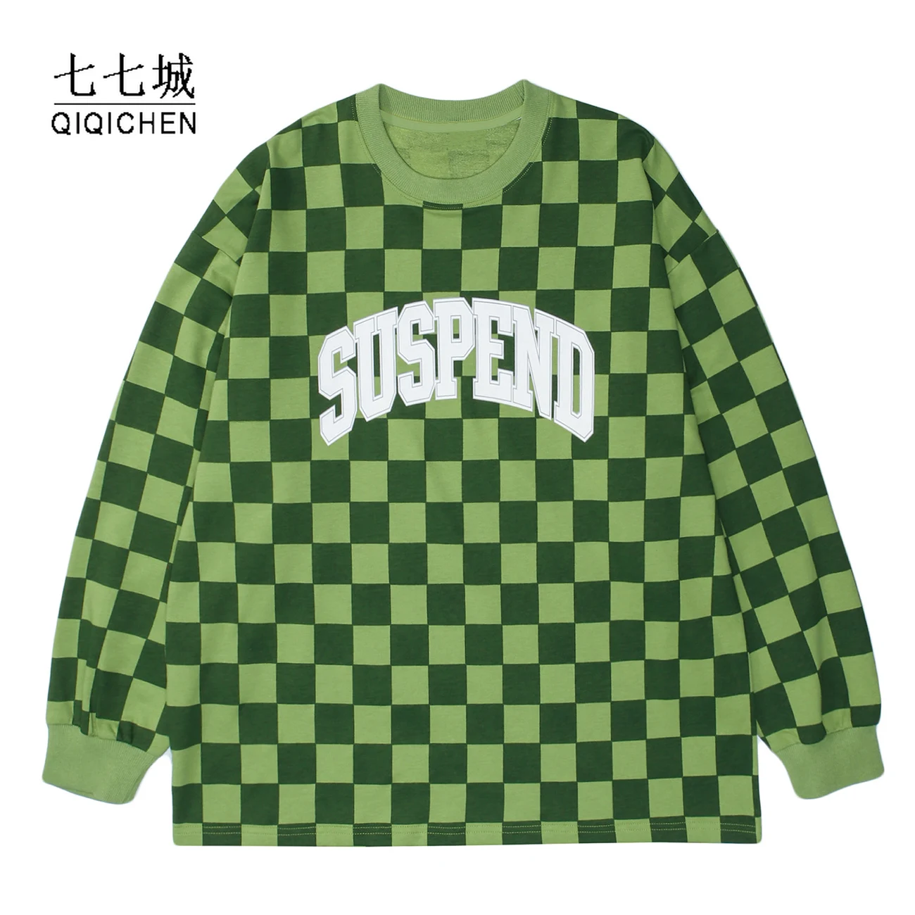 

Plaid Letter Sweatshirt Men Harajuku Hip Hop Long Sleeve Tshirt Women Streetwear Casual Vintage Pullover Loose Cotton Tops 2021