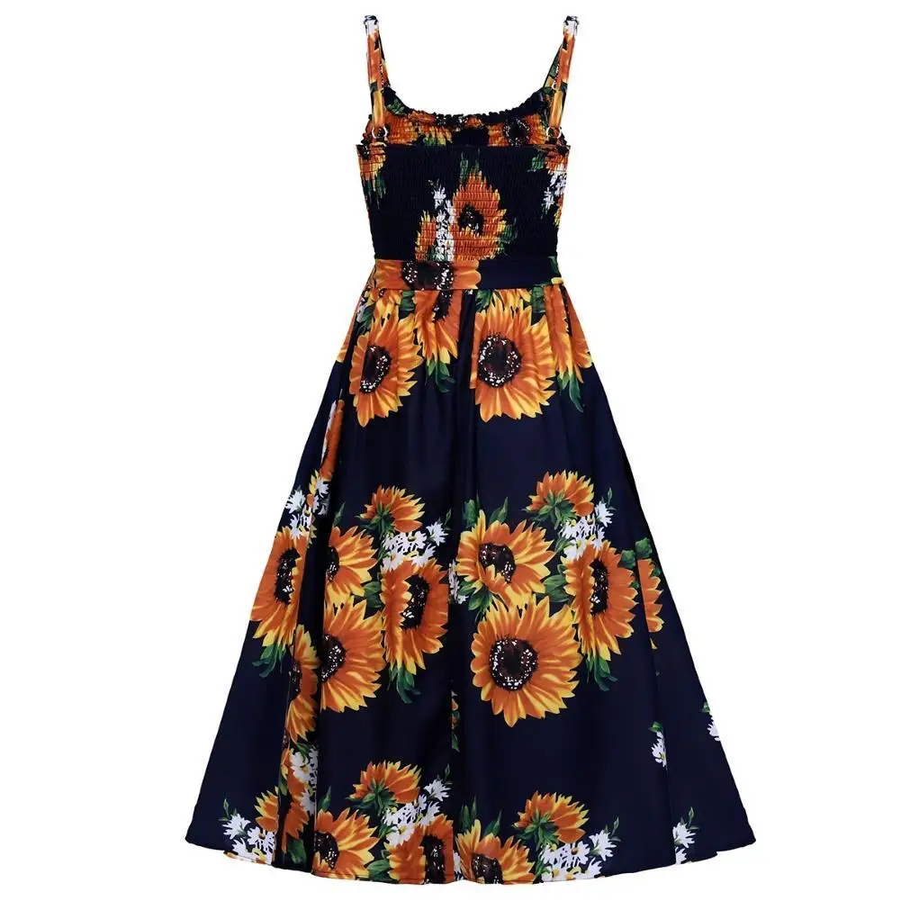 

Dresses for Women 2021 Summer Fashion Floral Print Bohemia Style Strapless Sleeveless Sling A Line Beach Midi Dress Holiday