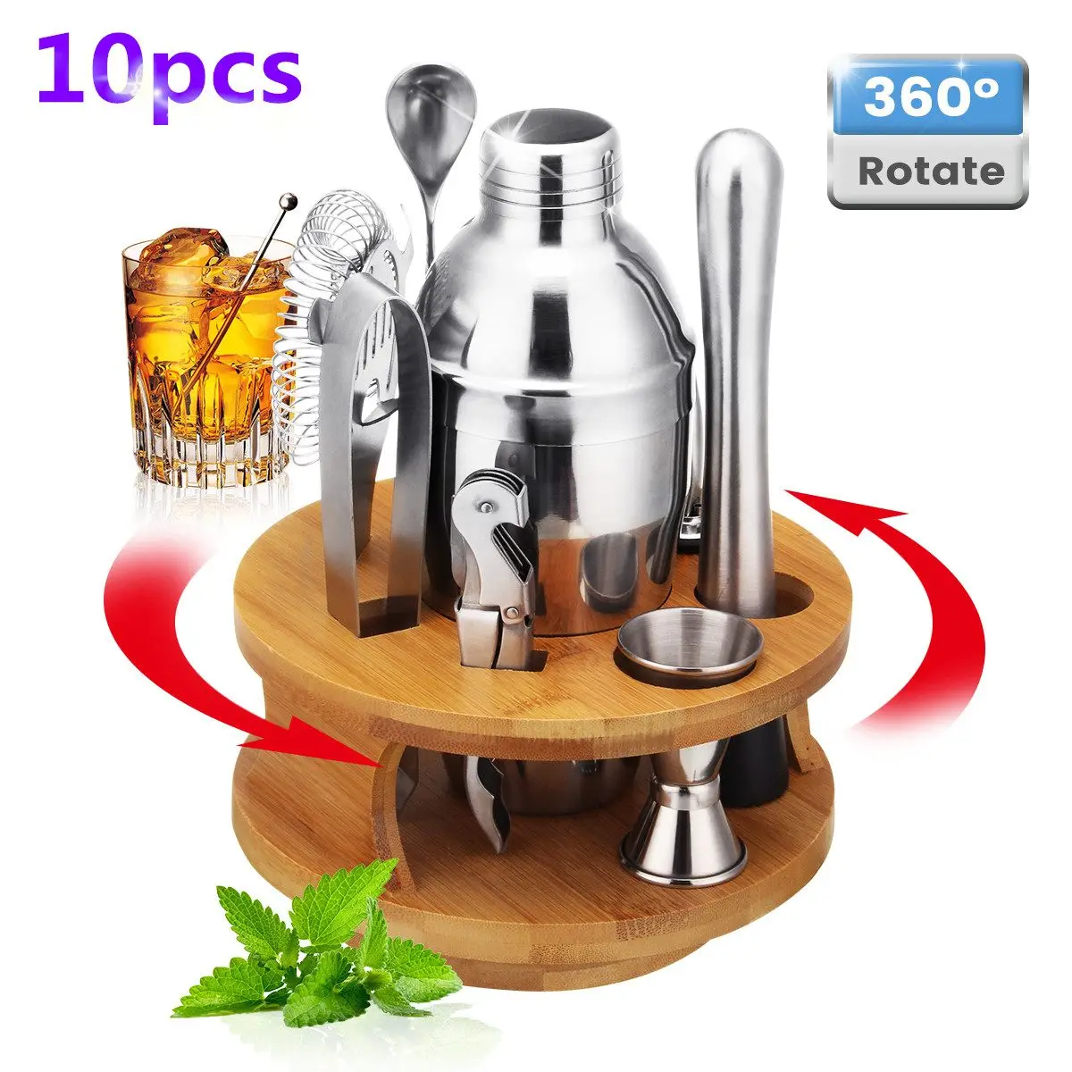 10pcs 22/10, 6 штук в партии, Мохито коктейль-бар шейкер Смеситель Мадлер Нержавеющая сталь наборы для бара инструменты бармена с камни для виски - Цвет: 10pcs