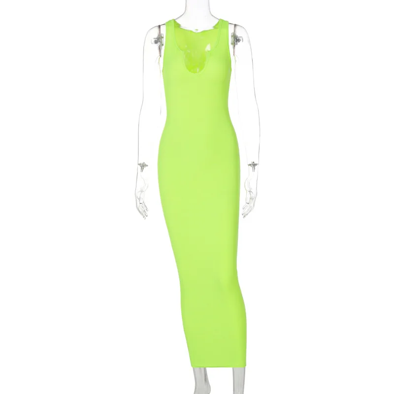 

Solid Ribbed Knitted Dress Women Sleeveless Long Maxi Dress V Neck Bodycon Sexy Party Club Casual 2022 Spring Summer Vestidos