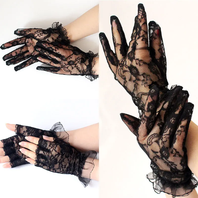

Black Lace Gloves Women vintage Elastic Sun Protection Summer Gorgeous Finger Gloves Accessories Sexy