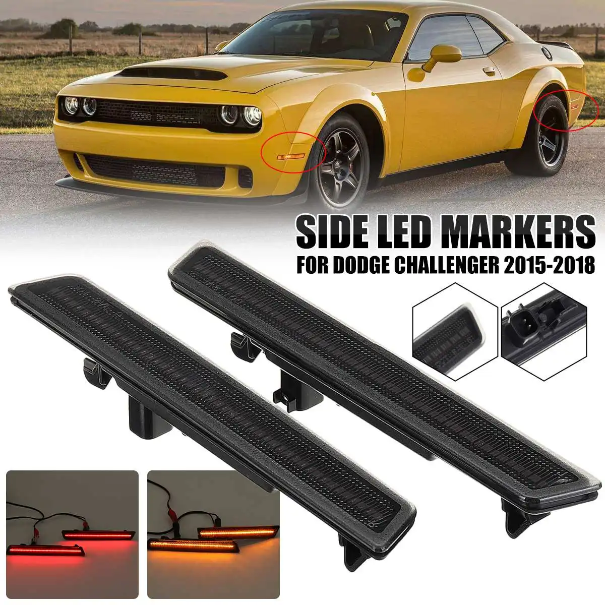 

A Pair Front Amber/Rear Red LED Side Marker Light For Dodge Challenger 2015-2018 Pack Led Turn Signal Lights