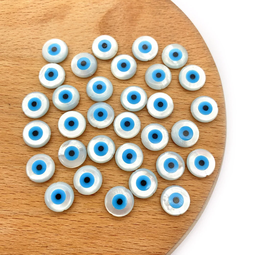 

5pcs/pack Natural Sea Shell Evil Eye Loose Beads Round Shaped 4mm-20mm Sizes White Color DIY for Making Necklace Earrings