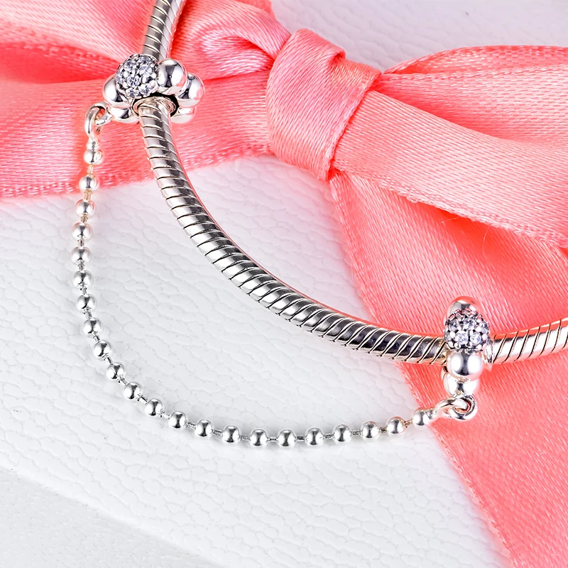 

Beads and Pave Safety Chain Fashion Female Jewelry Sterling Silver Beads For Jewelry Making Fits For Charms 925 Silver Bracelets