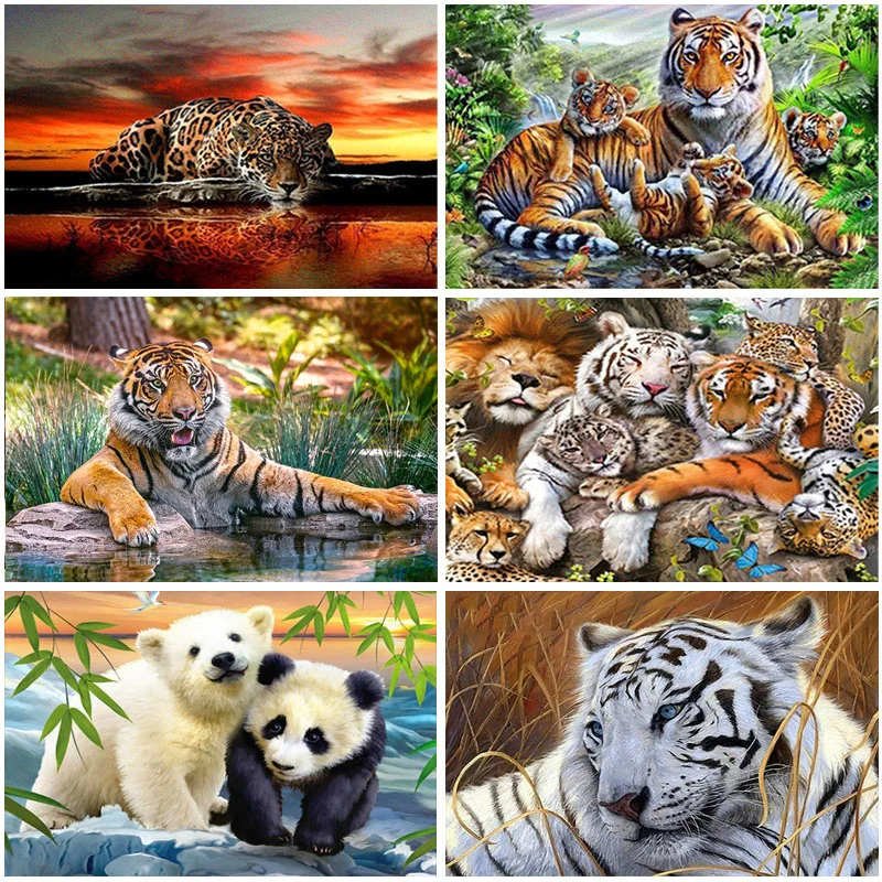 

DIY Tiger 5D Diamond Painting Full Round Drill Animal Diamont Embroidery Cross Stitch Mosaic Kits Handmade Gift Home Decor