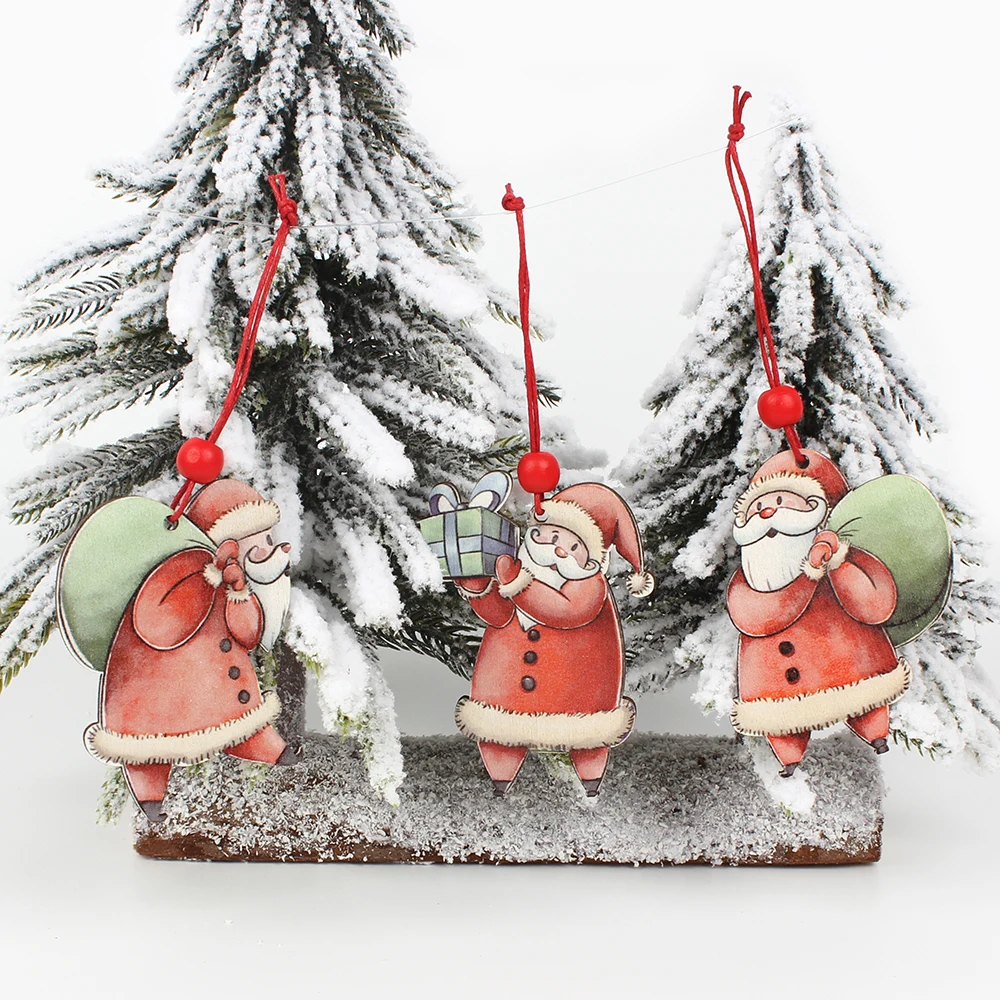 HUADODO рождественские деревянные декорации деда мороза 3 шт. подвески украшения для